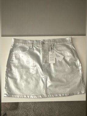 Calvin Klein Metallic Silver Mini Skirt with Front Pockets